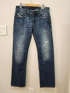 Vintage Diesel Larkee Jeans Mens 30W 32L Blue Dark Wash Distressed Button Fly